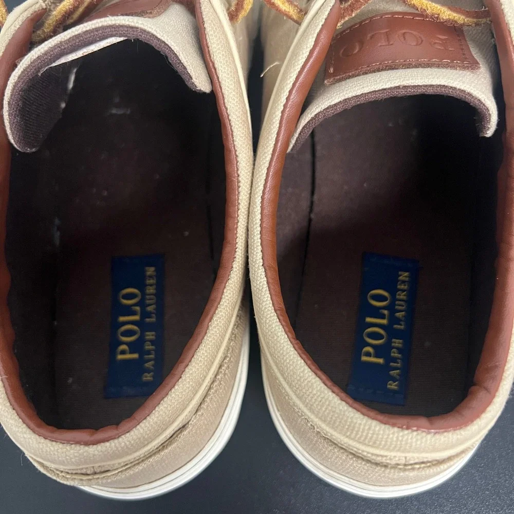 Polo Ralph Lauren Faxon Low Mens Khaki Canvas Sneakers 8.5D 0200001087 L15